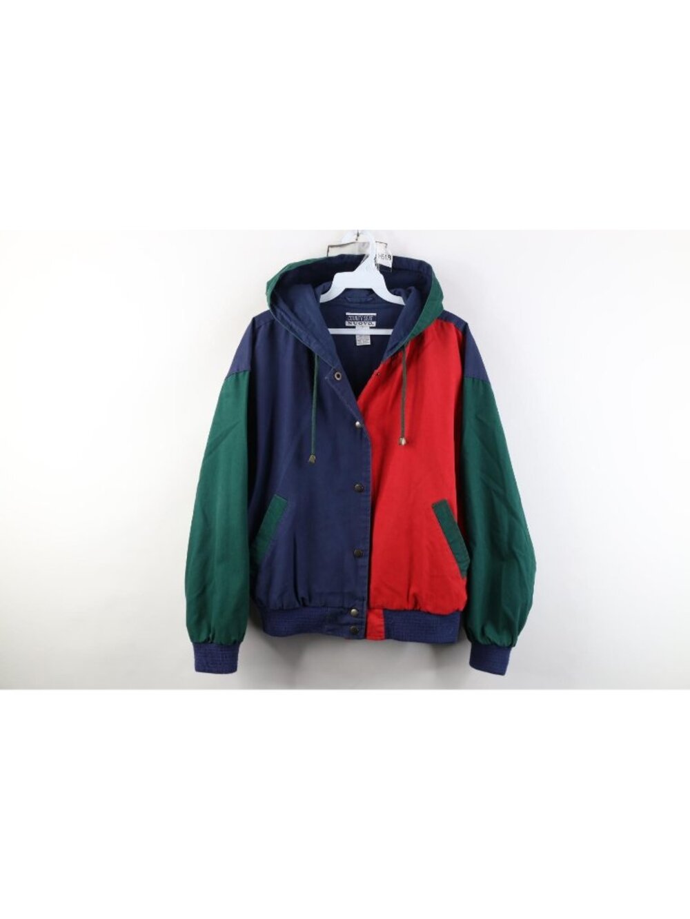 Vintage 90s Streetwear Mens Small Faded Color Block Twill Hooded Bomber Jacket